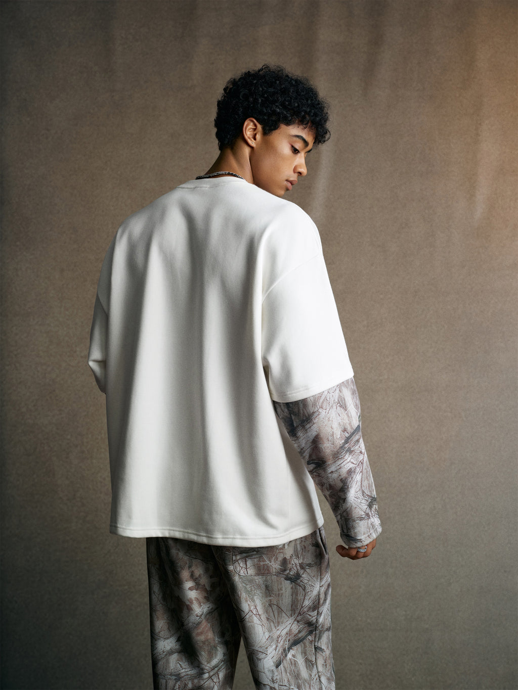 340GSM Men’s Heat Transfer Desert Camouflage Layered Look Long-Sleeve Branch Camouflage