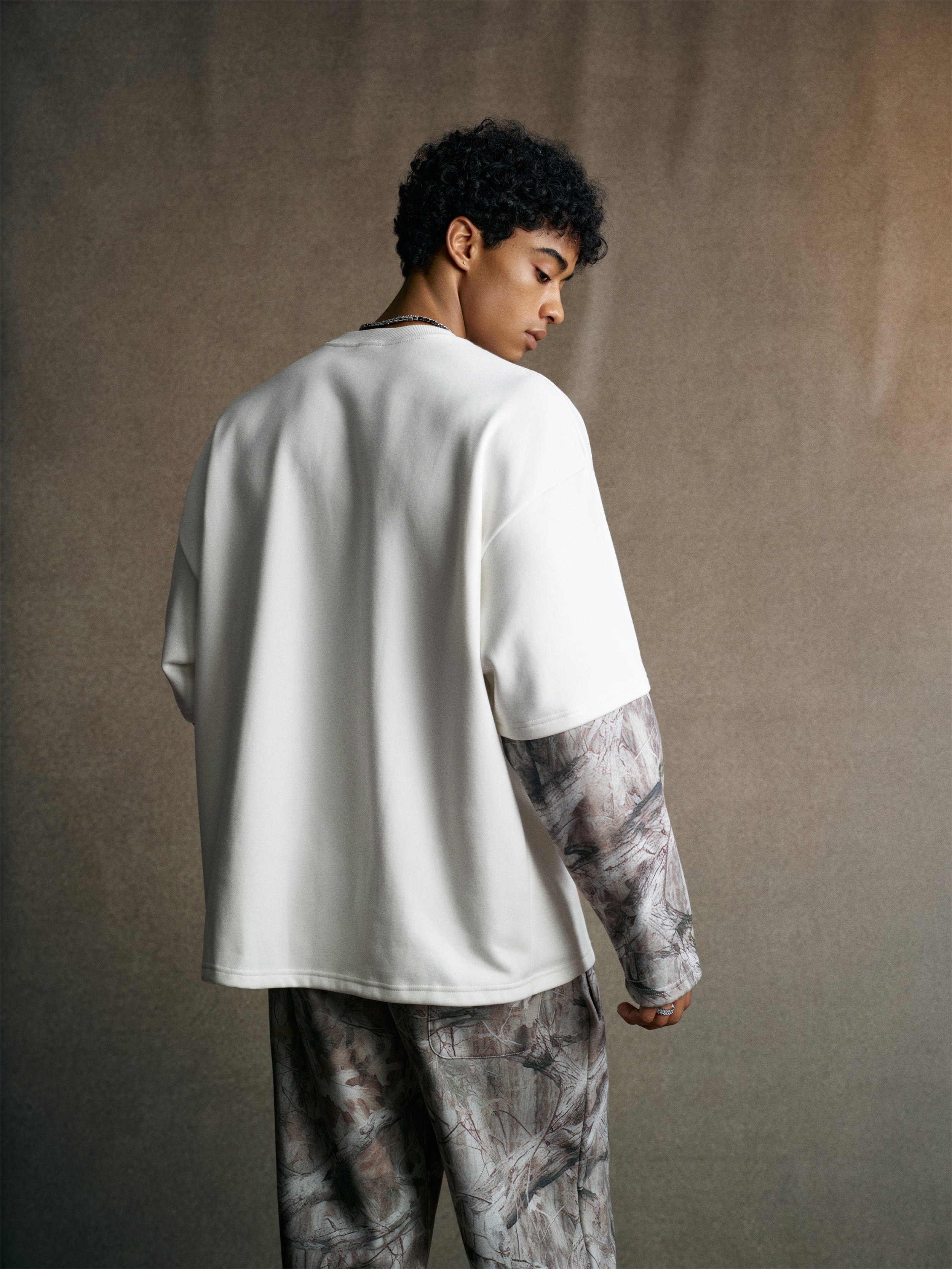 340GSM Men’s Heat Transfer Desert Camouflage Layered Look Long-Sleeve Branch Camouflage