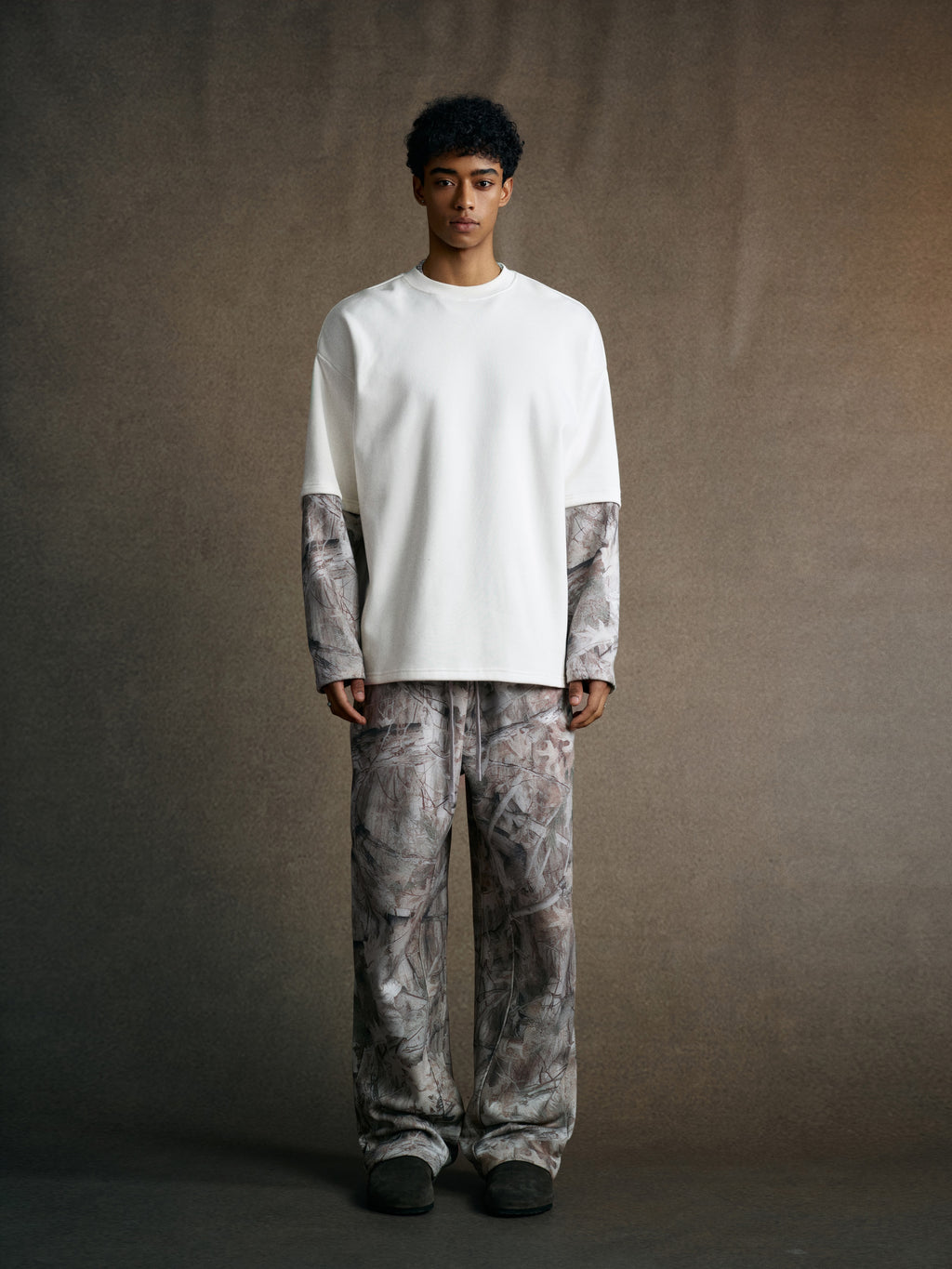 340GSM Men’s Heat Transfer Desert Camouflage Layered Look Long-Sleeve Branch Camouflage