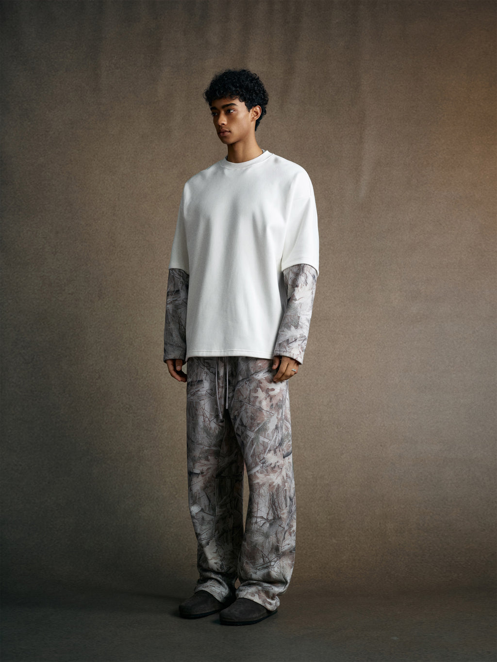 340GSM Men’s Heat Transfer Desert Camouflage Layered Look Long-Sleeve Branch Camouflage