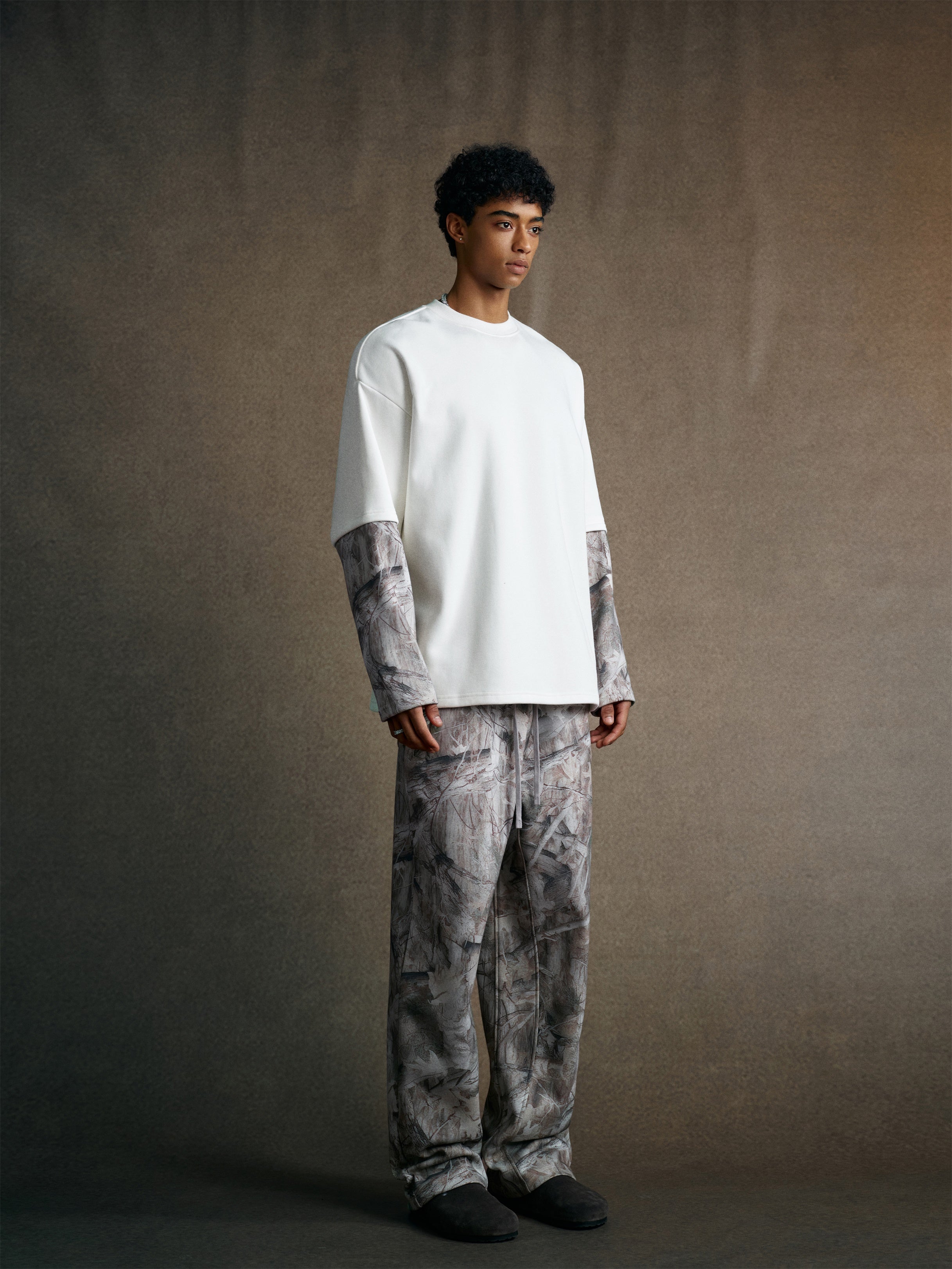 340GSM Men’s Heat Transfer Desert Camouflage Layered Look Long-Sleeve Branch Camouflage