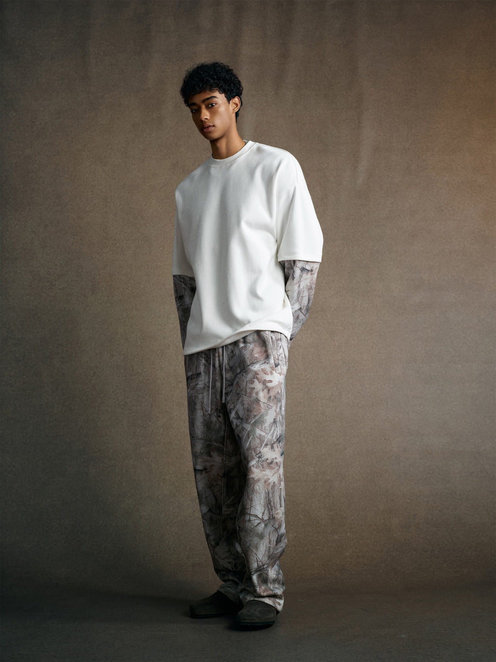 340GSM Men’s Heat Transfer Desert Camouflage Layered Look Long-Sleeve Branch Camouflage