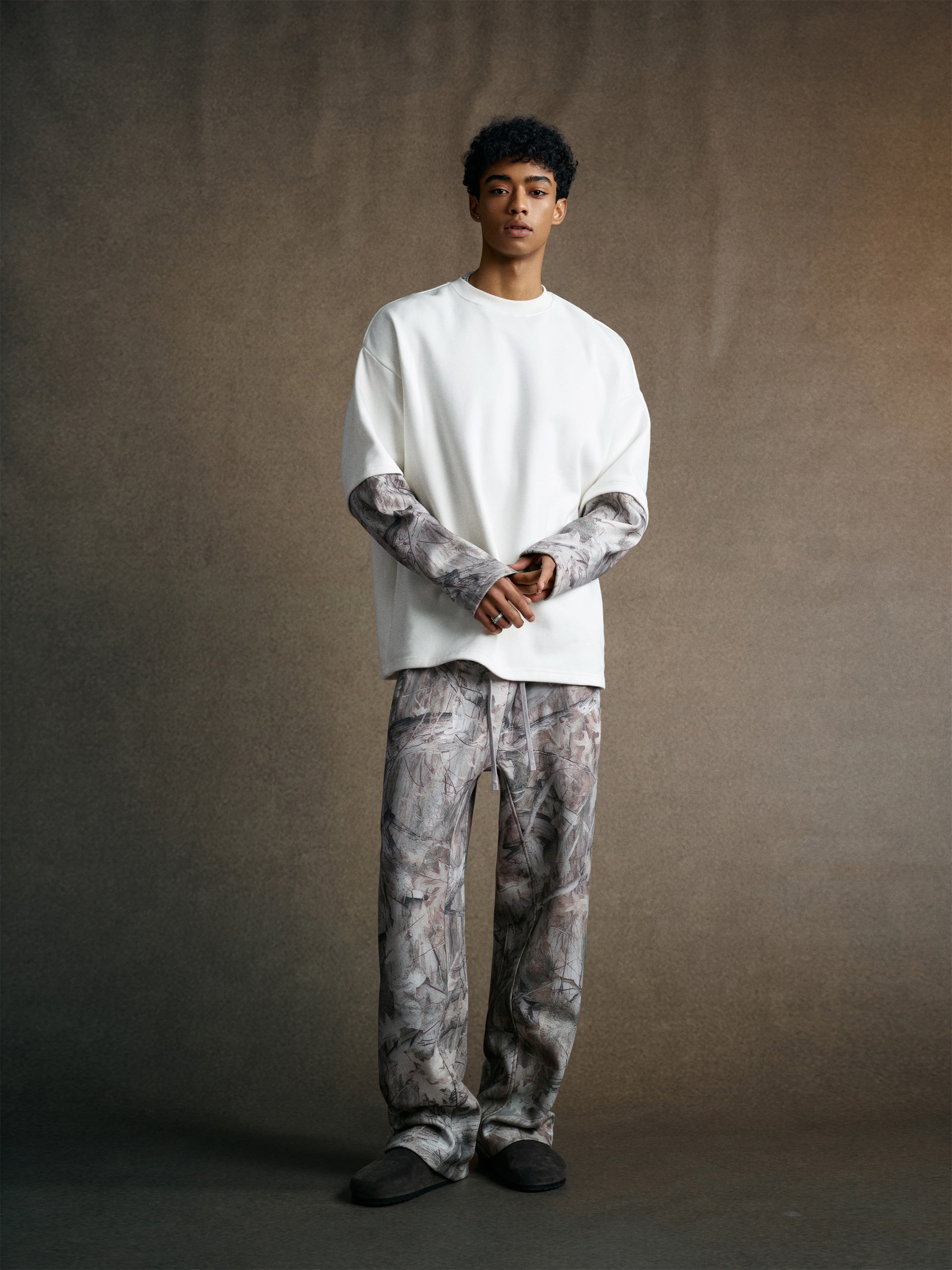 340GSM Men’s Heat Transfer Desert Camouflage Layered Look Long-Sleeve Branch Camouflage