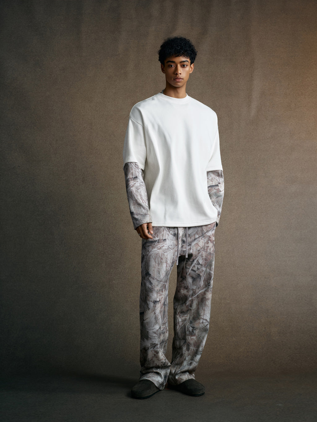 340GSM Men’s Heat Transfer Desert Camouflage Layered Look Long-Sleeve Branch Camouflage