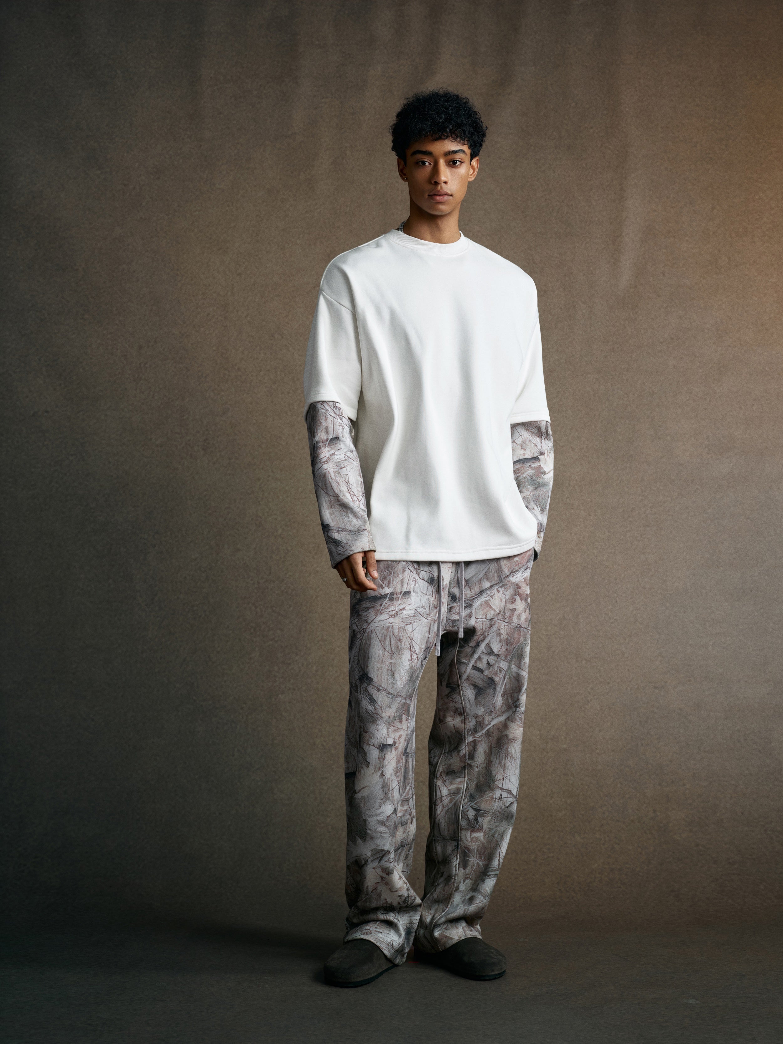 340GSM Men’s Heat Transfer Desert Camouflage Layered Look Long-Sleeve Branch Camouflage