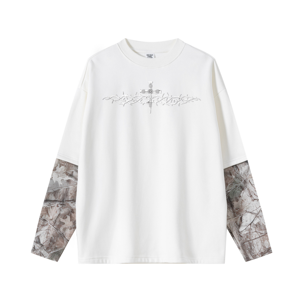 340GSM Men’s Heat Transfer Desert Camouflage Layered Look Long-Sleeve Branch Camouflage