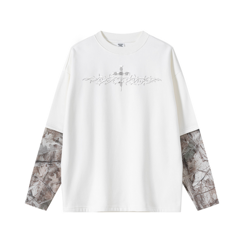 340GSM Men’s Heat Transfer Desert Camouflage Layered Look Long-Sleeve Branch Camouflage